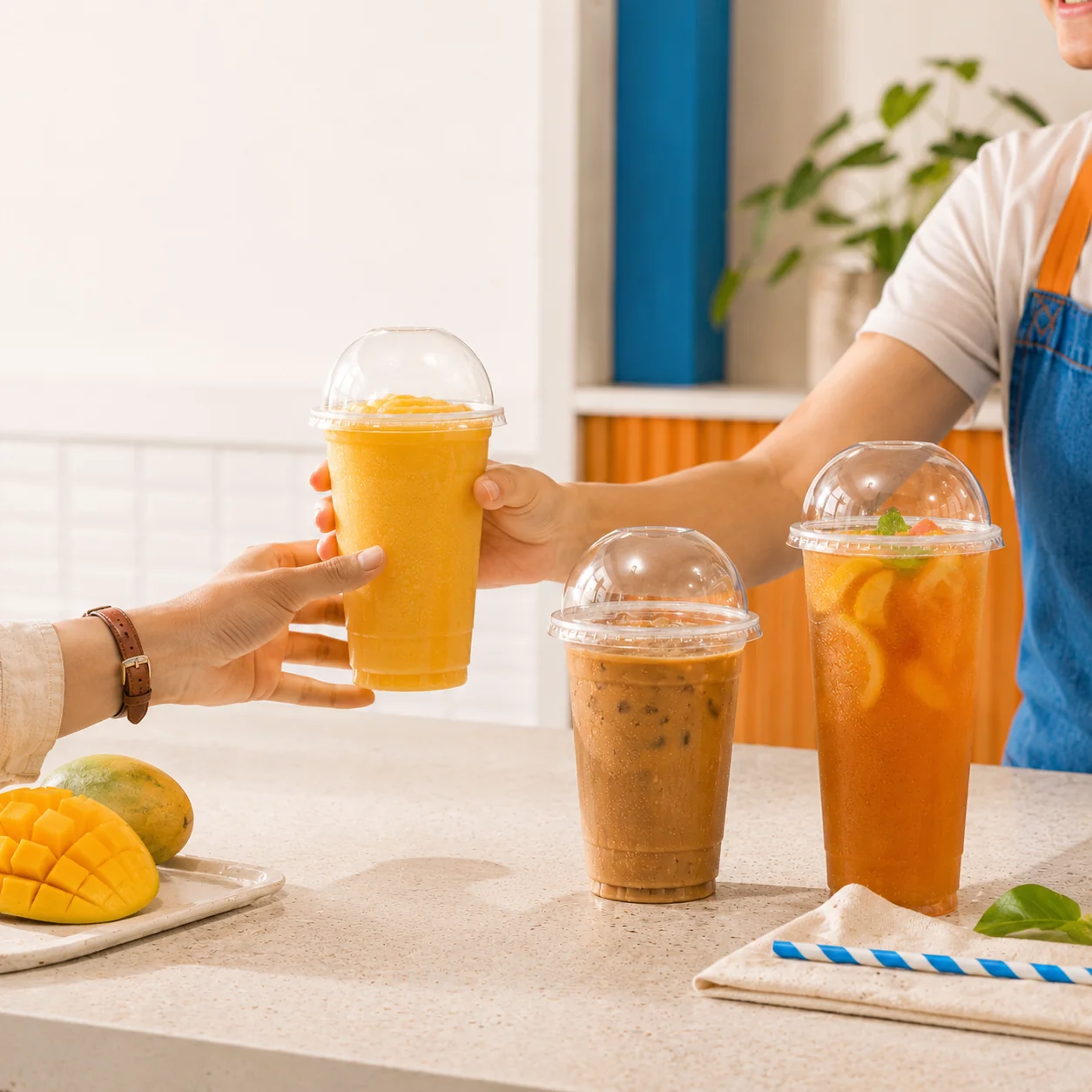 Serving bubble tea in clear cups